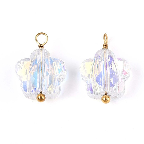 Подвески-цветы из гальванического стекла, с 304 петлей из нержавеющей стали, реальный 18 k позолоченный, граненые, ионное покрытие (ip)