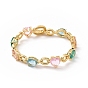Colorful Cubic Zirconia Heart & Rectangle & Teardrop Link Chain Bracelet, Brass Jewelry for Women