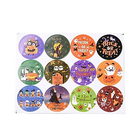 12Pcs Halloween Theme Round Dot Paper Picture Stickers for DIY Scrapbooking, Craft, Halloween Themed Pattern