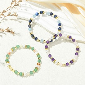 Браслеты для женщин из натуральных смешанных драгоценных камней, немагнитного синтетического гематита и жемчуга из раковин., круглые