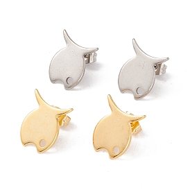 201 Stainless Steel Stud Earring Findings with Hole, 304 Stainless Steel Pins and Ear Nuts, Fish