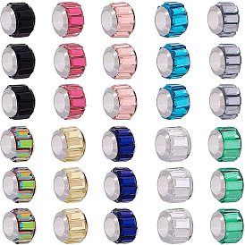 Glass European Beads, Large Hole Beads, with Silver Color Brass Cores, Rondelle