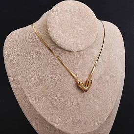 304 ожерелья из нержавеющей стали с подвеской в виде сердца и цепочкой-змейкой, ионное покрытие (ip)