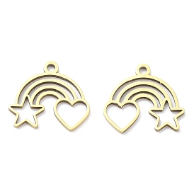 Ion Plating(IP) 316L Surgical Stainless Steel Pendants, Laser Cut, Rainbow with Heart & Star Charm