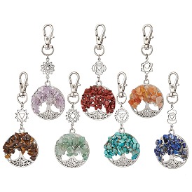 7 чакра натуральный красный авантюрин и зеленый авантюрин и аметист и тигровый глаз и лазурит и красная яшма и синтетические бирюзовые крошки подвесные украшения в виде дерева жизни