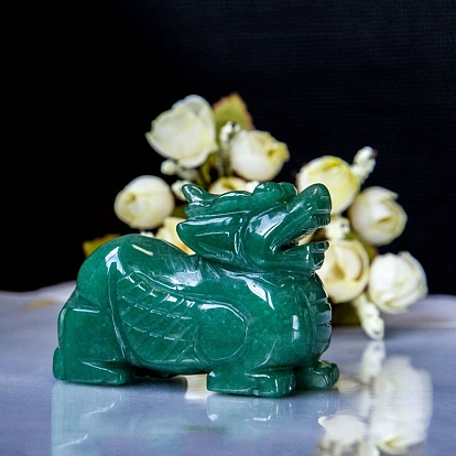 Natural Green Aventurine Carved Healing Pi Xiu Figurines, Reiki Energy Stone Display Decorations, for Home Feng Shui Ornament