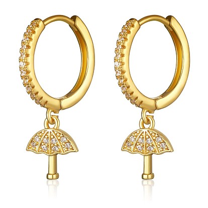 Clear Cubic Zirconia Umbralla Dangle Hoop Earrings, Brass Jewelry for Women