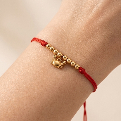 Summer Beach Brass Charm Bracelets, Red Cord Braided Bead Bracelets for Women and Girls, Golden