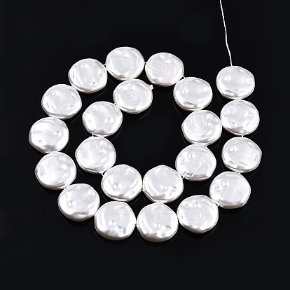 ABS Plastic Imitation Pearl Beads Strands, Flat Round