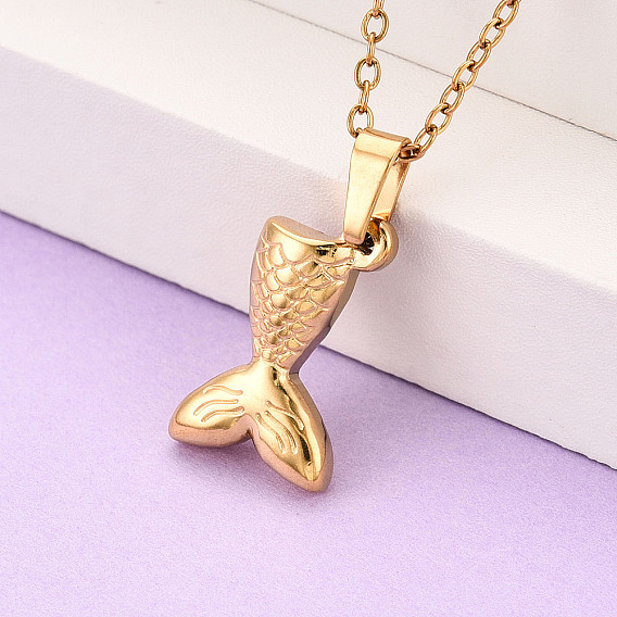 304 подвесные из нержавеющей стали ожерелья, рыбий хвост, ионное покрытие (ip)