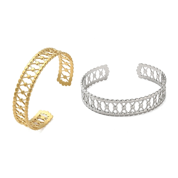 304 полые открытые браслеты-манжеты из нержавеющей стали, широкие браслеты для женщин