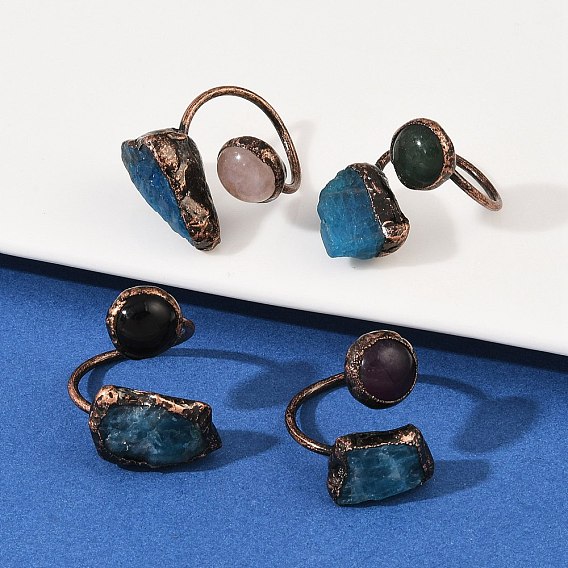 Латунные манжеты с натуральными драгоценными камнями, Красная медь