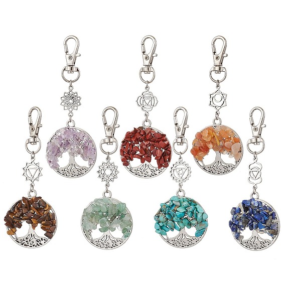 7 чакра натуральный красный авантюрин и зеленый авантюрин и аметист и тигровый глаз и лазурит и красная яшма и синтетические бирюзовые крошки подвесные украшения в виде дерева жизни