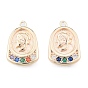 Brass Micro Pave Colorful Cubic Zirconia Pendants, Cadmium Free & Nickel Free & Lead Free, Half Oval with Woman
