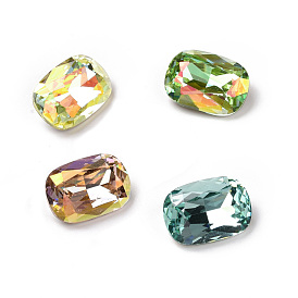 Light AB Style Glass Cabochons, Pointed Back & Back Plated, Faceted, Rectangle Octagon