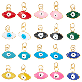 20Pcs 10 Colors Brass Enamel Pendants, Long-Lasting Plated, Evil Eye