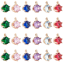 24Pcs 6 Colors Transparent Glass Charms, with Brass Findings, Faceted, Crown