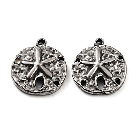 201 Stainless Steel Pendants, Flat Round with Starfish Charm