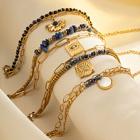 304 двухслойные браслеты из нержавеющей стали с бусинами из драгоценных камней, браслеты с подвесками золотые