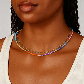 Двухслойные ожерелья для женщин из нержавеющей стали, латуни и разноцветных смоляных бусин.