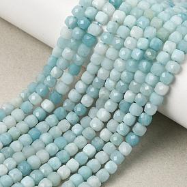 Natural Flower Amazonite Beads Strands, Faceted, Cube