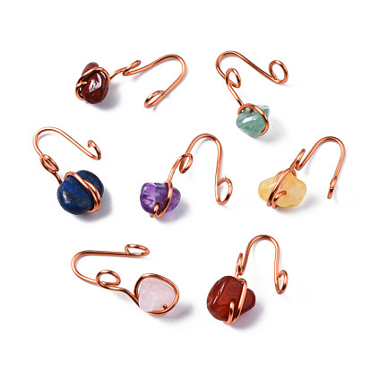 Natural Mixed Gemstone Pendants, Wire Wrapped Pendants, with Rose Gold Brass Wires, Rack Plating, Nuggets