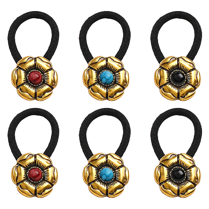 6шт. 3 цветные резинки для волос из сплава, с нейлоновым шнуром, с имитацией бирюзы