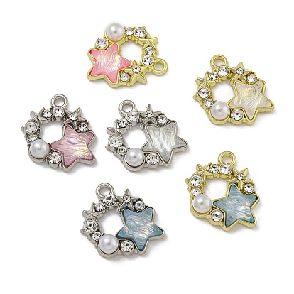 Подвески из сплава со стразами, с искусственным жемчугом из АБС и смолой, без свинца, без кадмии и без никеля, звезды прелести