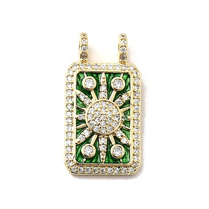 Латунные микро проложить кубического циркония подвески, с эмалью, прямоугольник и солнышко, долговечный, без кадмия и без свинца