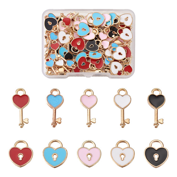 Подвески из эмали и сплава, ключ сердца и замок сердца, золотой свет