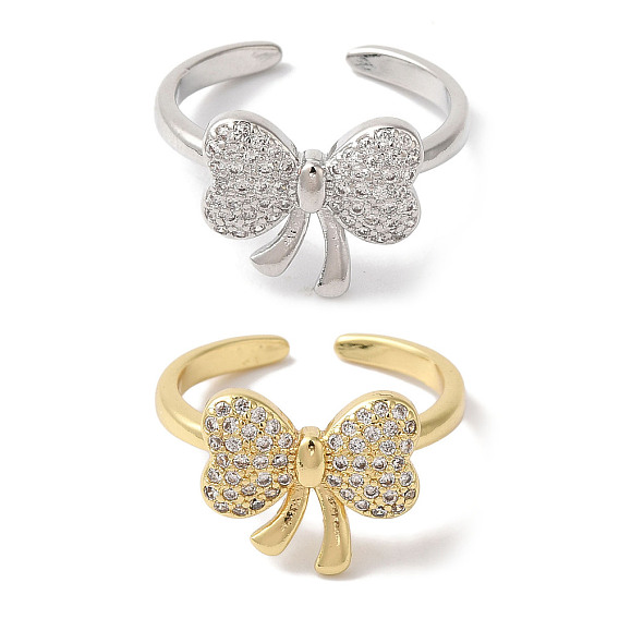 Открытые манжеты из латуни с бантом и микро-паве с прозрачным цирконием для женщин