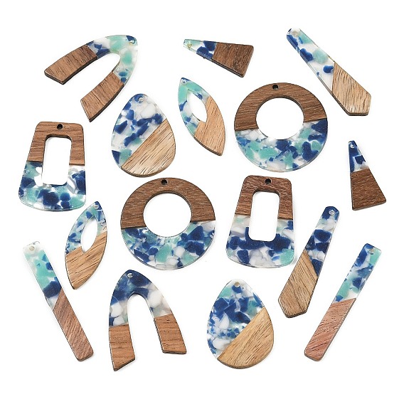 Pendentifs en bois de noyer et résine transparente, charme de formes mixtes