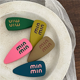 Chic Color-Blocked Hair Clips with Letter Alloy, Rubber Coating and Waterdrop Design for Girls