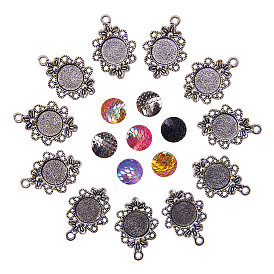 NBEADS Pendant Makings Sets, with Tibetan Style Filigree Alloy Pendant Cabochon Settings and Resin Cabochons
