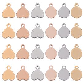 Unicraftale 304 Stainless Steel Stamping Blank Tag Charms, Manual Polishing, Flat Round & Heart