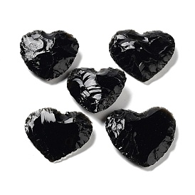 Hammered Natural Obsidian Healing Stones, Heart Love Stones, Pocket Palm Stones for Reiki Ealancing