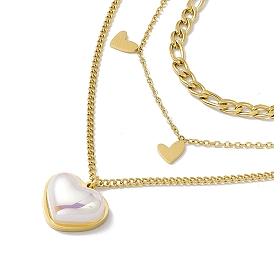 Collier triple couche de charmes de coeur de perle en plastique, placage ionique (ip) 304 bijoux en acier inoxydable pour femmes
