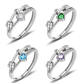 Вращающиеся регулируемые кольца в форме сердца для женщин, латунные кольца-вертушки с кубическим цирконием для успокоения беспокойства, медитации