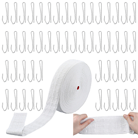 10M Polyester Ribbon, for Curtain Accessories, with 50Pcs Iron Curtain Hooks