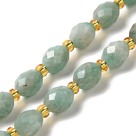 Chapelets de perles amazonite naturelles  , avec des perles de rocaille, facette, ovale