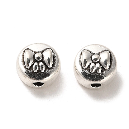 Tibetan Style Alloy Beads, Cadmium Free & Lead Free, Flat Round with Bowknot Pattern