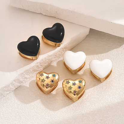 Серьги-кольца в форме сердца из нержавеющей стали для повседневных свиданий, с кубическим цирконием/эмалью, золотые