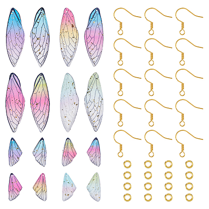 Наборы для самостоятельного изготовления сережек-крыльев, включая подвески из смолы, железные крючки для сережек и латунные соединительные кольца