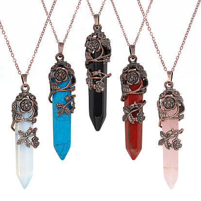 DIY 5Pcs Gemstone Pointed Pendant Making Kits, Including 5 Colors Bullet Shape Pendants and 5 Pcs Brass Cable Chains Necklace Making
