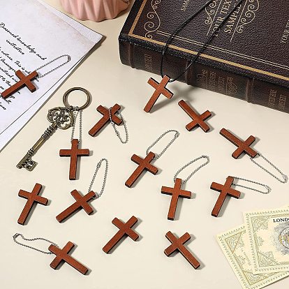 Wooden Cross Pendant Decoration, with Ball Chain, Religion