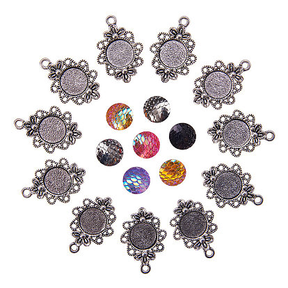 Pendant Makings Sets, with Tibetan Style Filigree Alloy Pendant Cabochon Settings and Resin Cabochons