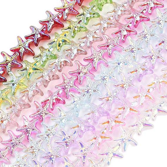 Стеклянные бусины с гальваническим покрытием , морская звезда, с покрытием AB цвета, с половиным покрытием