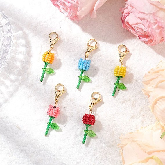 День матери гвоздики стеклянные бусины и акриловые украшения для подвешивания, с 304 из нержавеющей стали Lobster Claw застежками