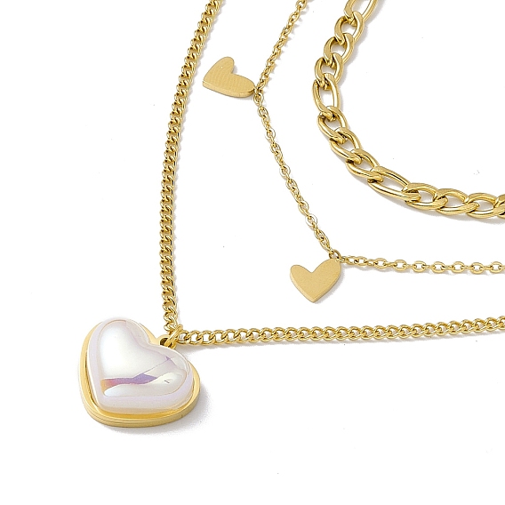 Пластиковые жемчужные подвески в форме сердца трехслойное ожерелье, ионное покрытие (ip) 304 ювелирные изделия из нержавеющей стали для женщин