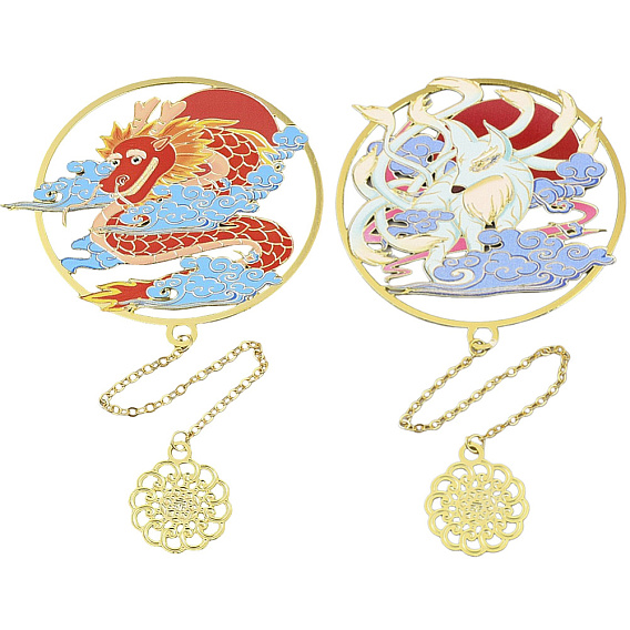 2 шт. 2 стили железные закладки с цепочкой, животное и цветок, золотые